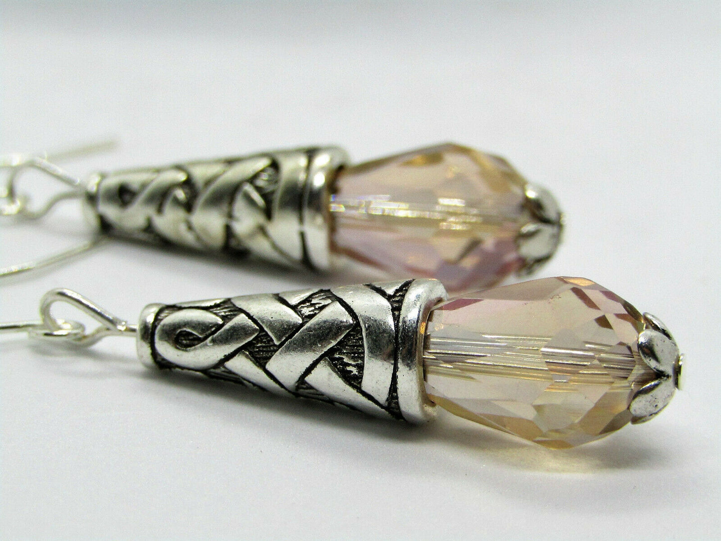 Beige Ab Teardrop Crystal Earrings