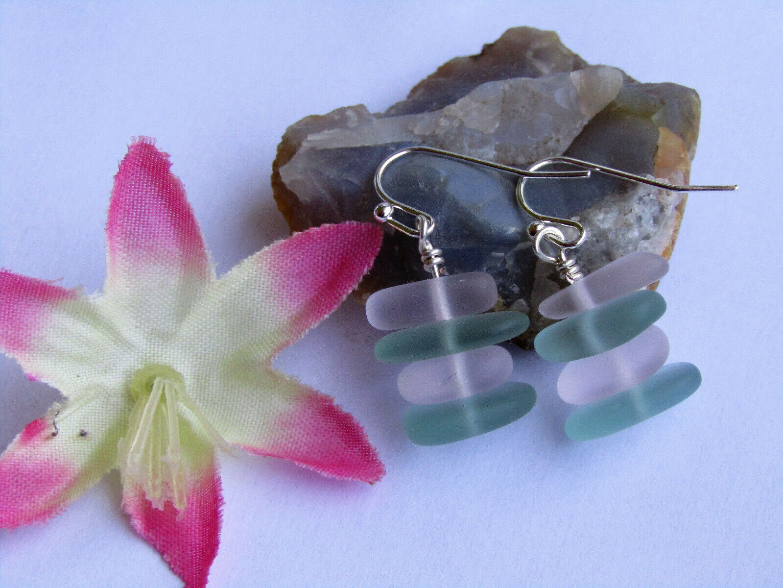 Aqua Sea Glass Earrings 