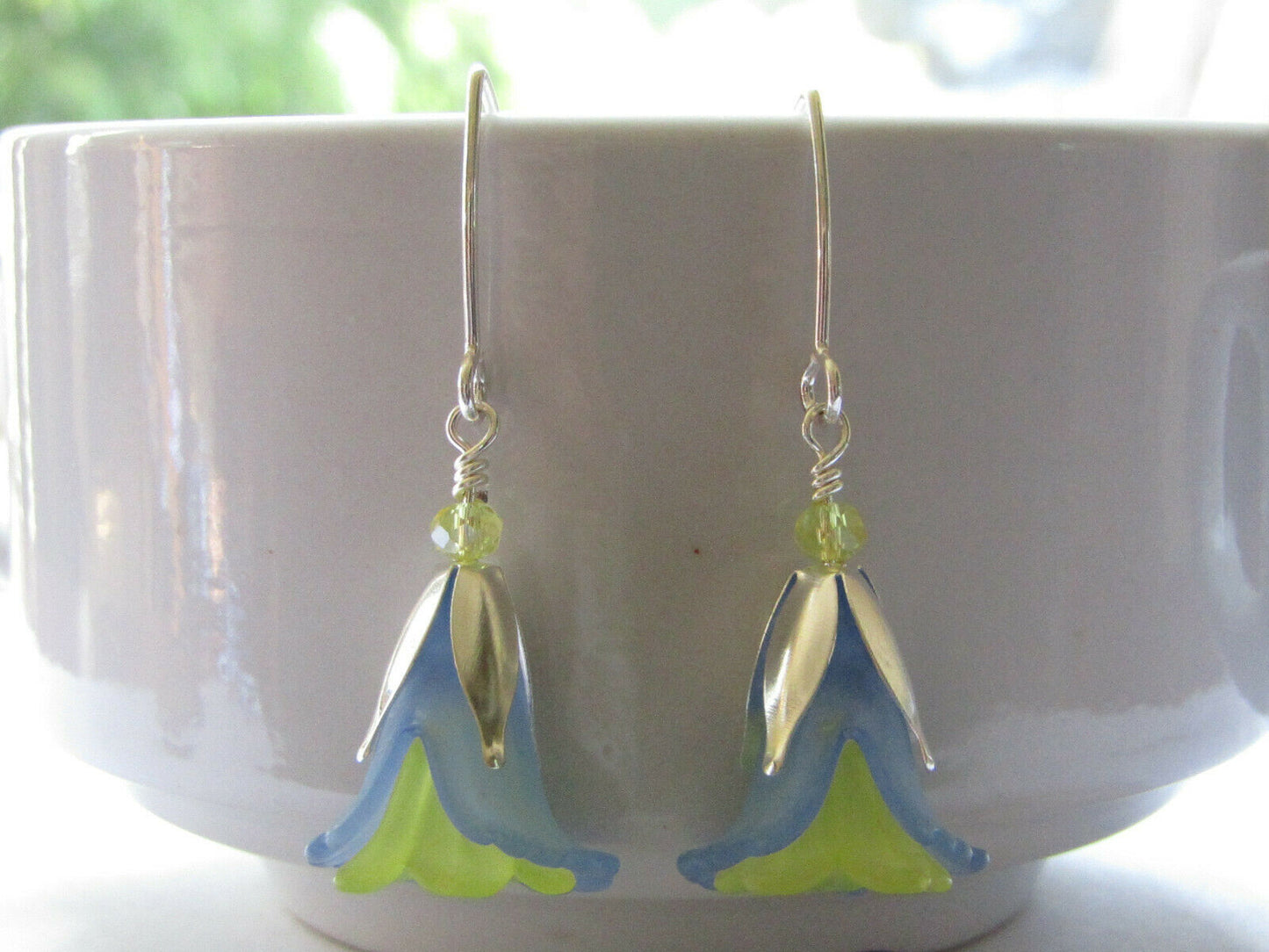 Flower Earrings Blue Yellow Tulip Cala Lily Silver Dangle Earrings Usa Handmade2 - Bad Apple Designs Jewelry