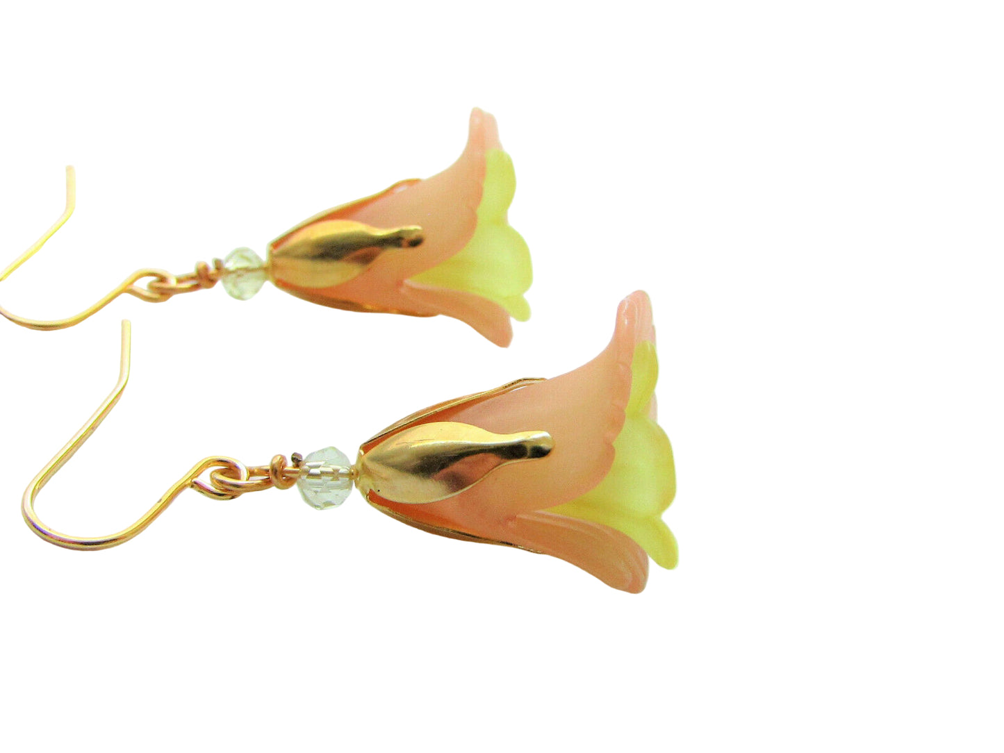 Flower Earrings Beige/Yellow Tulip Cala Lily Gold Dangle Earrings Usa Handmade - Bad Apple Designs Jewelry