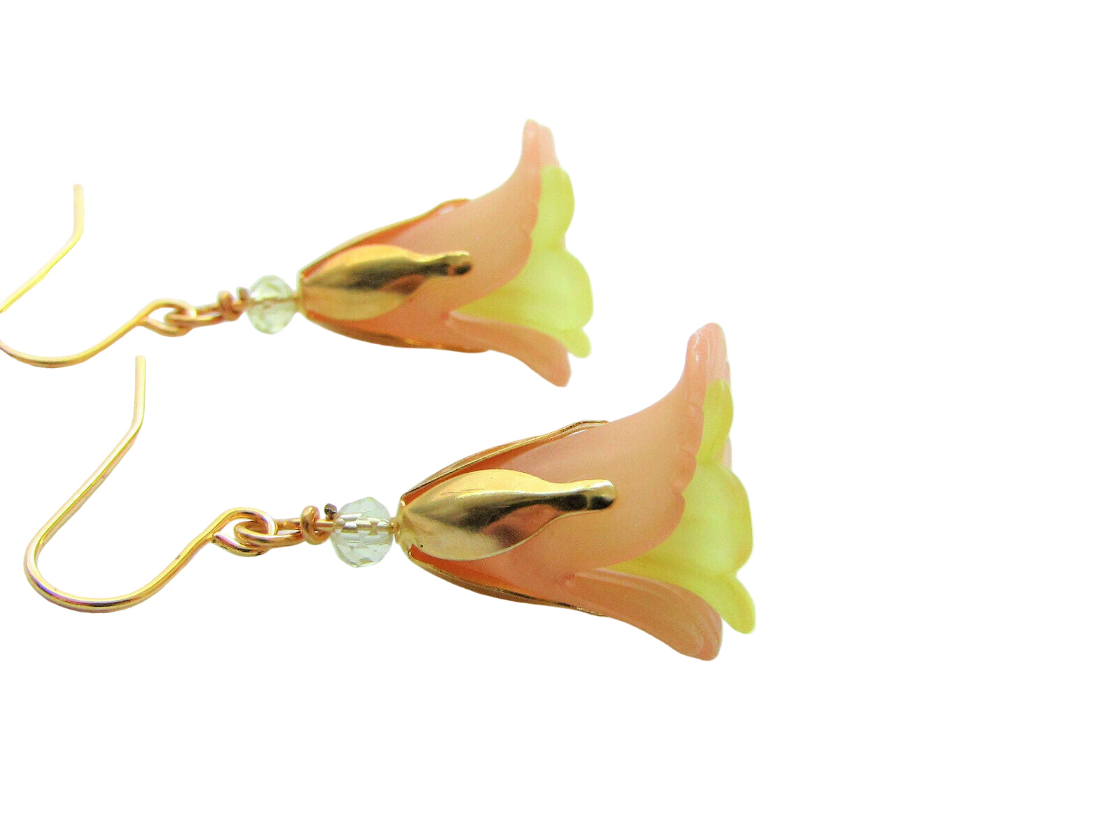 Flower Earrings Beige/Yellow Tulip Cala Lily Gold Dangle Earrings Usa Handmade - Bad Apple Designs Jewelry