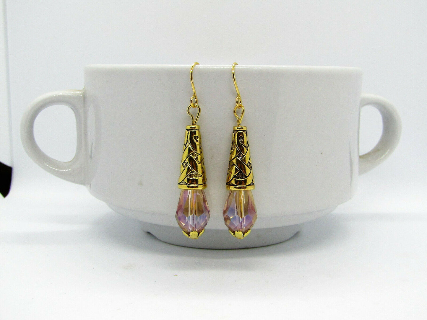 Beige Crystal Dangle Earrings 