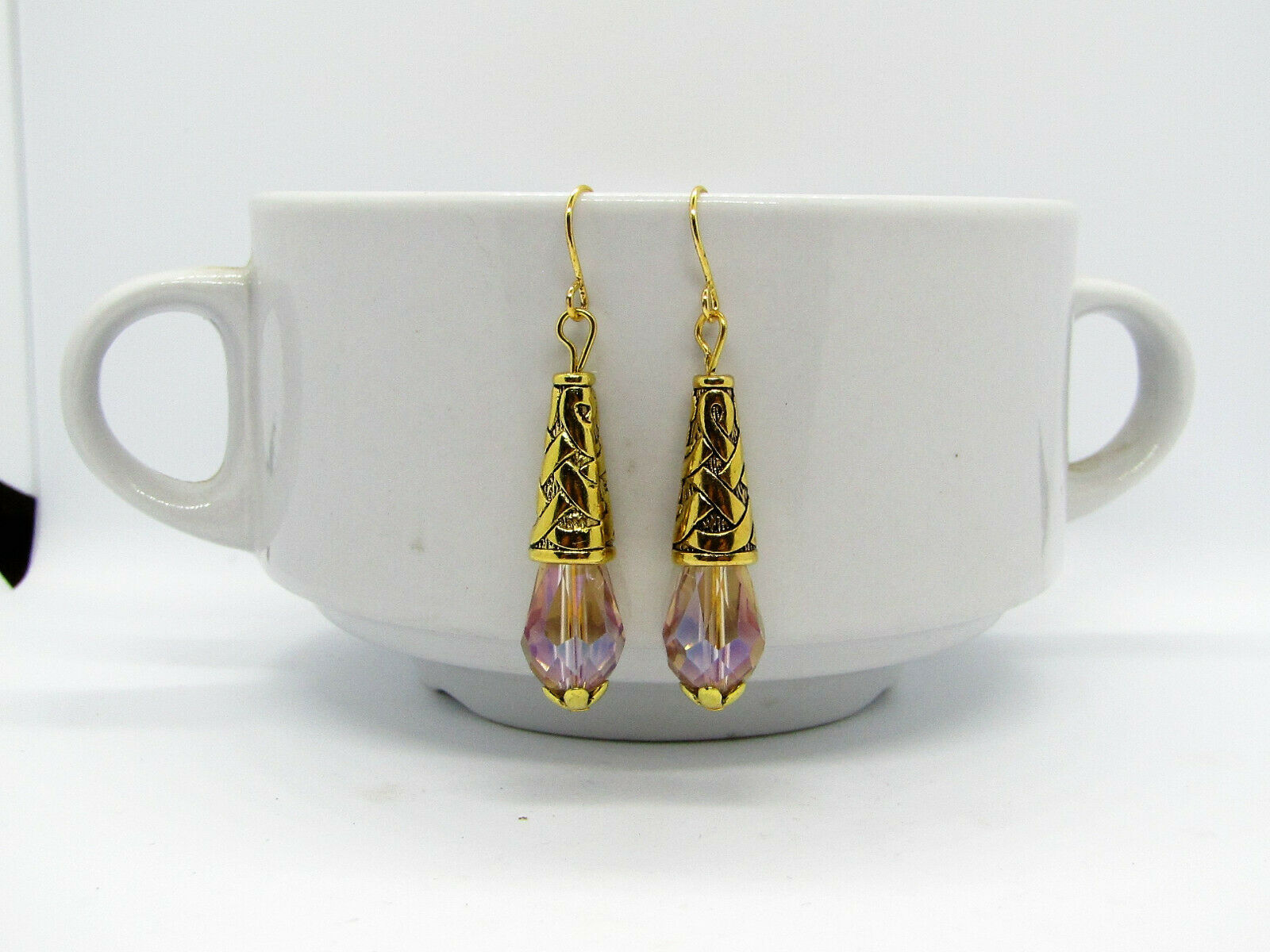 Beige Crystal Dangle Earrings 