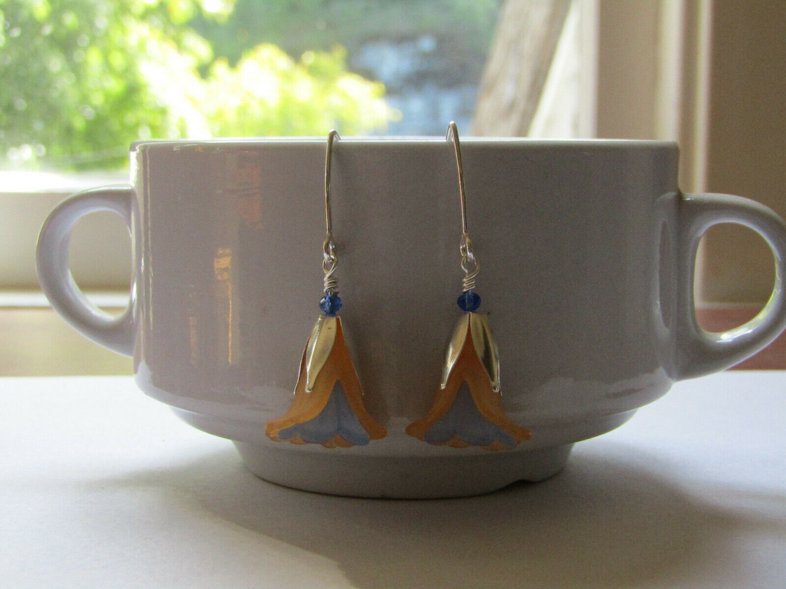 Flower Earrings Orange Blue Tulip Cala Lily Silver Dangle Earrings Usa Handmade2 - Bad Apple Designs Jewelry