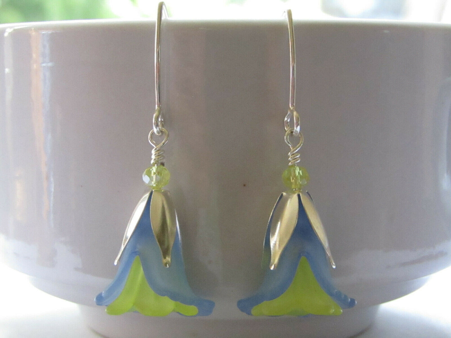 Flower Earrings Blue Yellow Tulip Cala Lily Silver Dangle Earrings Usa Handmade2 - Bad Apple Designs Jewelry