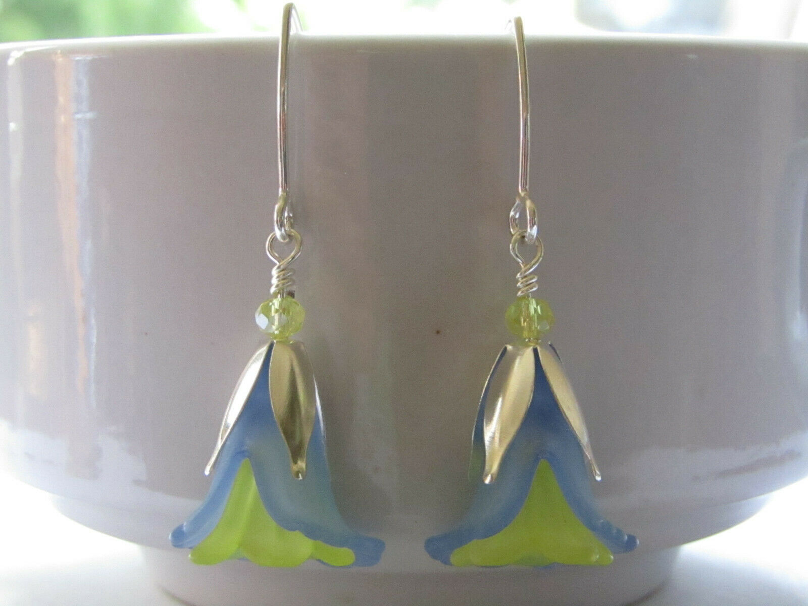 Flower Earrings Blue Yellow Tulip Cala Lily Silver Dangle Earrings Usa Handmade2 - Bad Apple Designs Jewelry