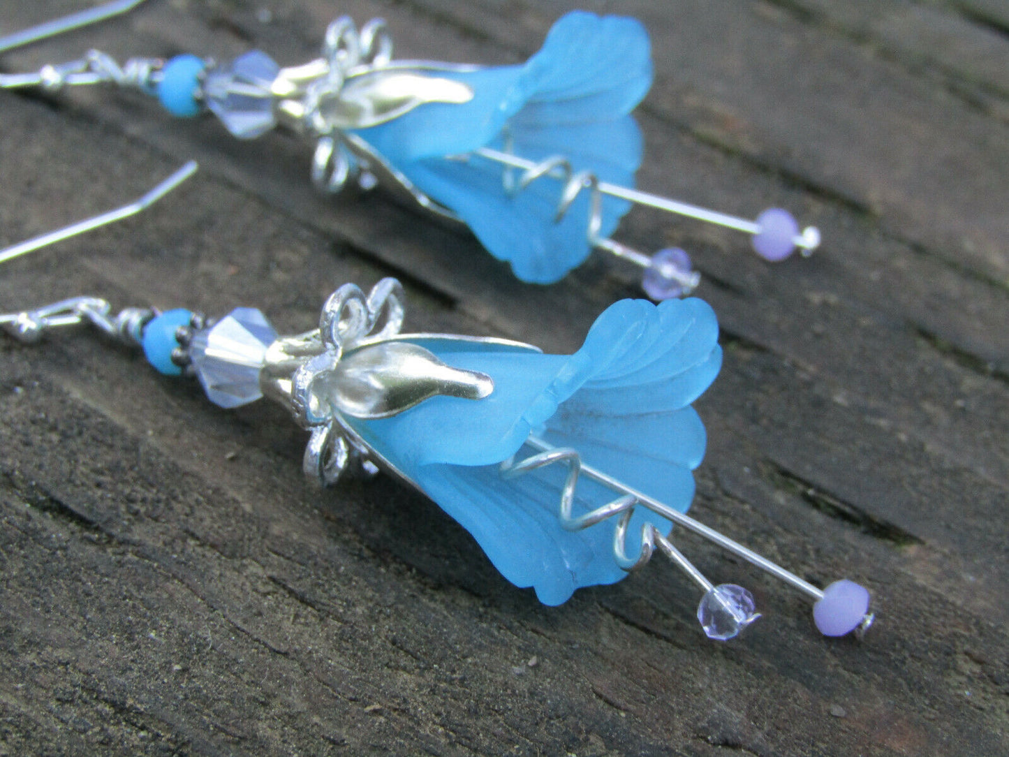 Flower Earrings Blue Tulip Cala Lily Silver Dangle Earrings Usa Handmade - Bad Apple Designs Jewelry