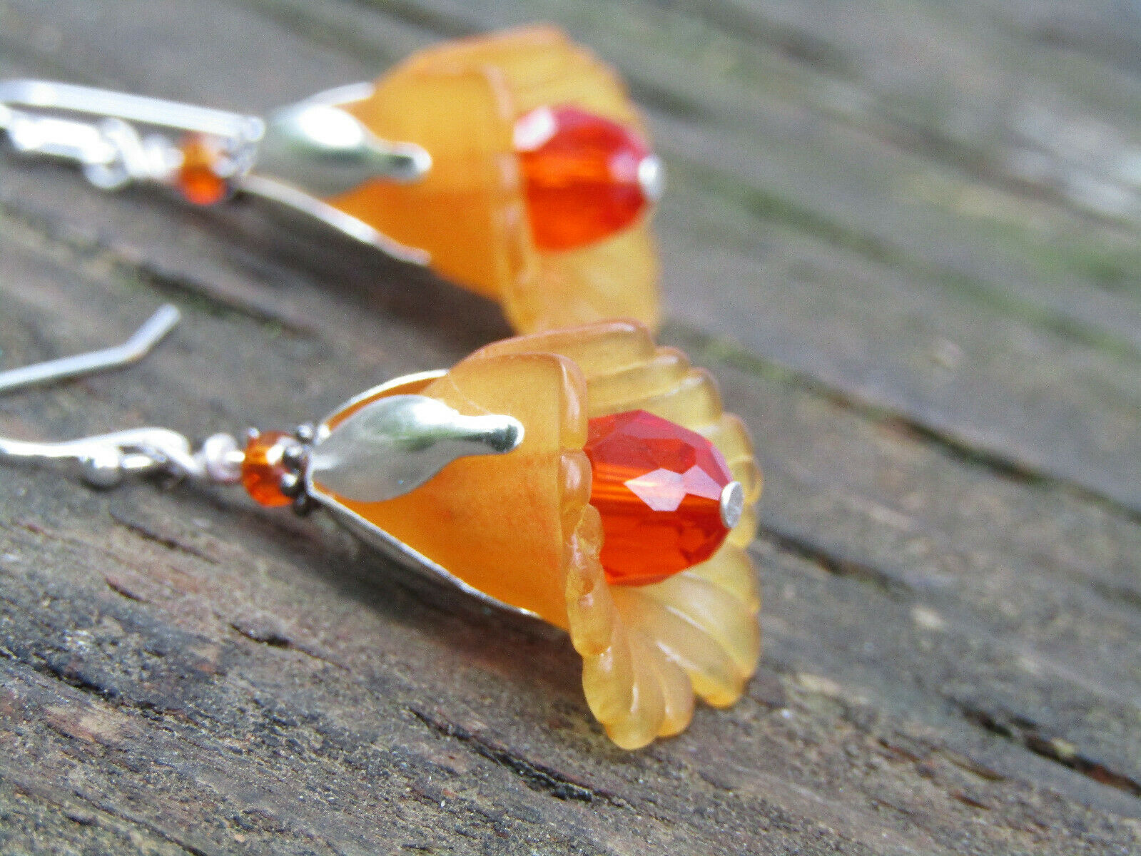 Flower Earrings Orange Tulip Cala Lily Silver Dangle Earrings Sparkling Crystal - Bad Apple Designs Jewelry