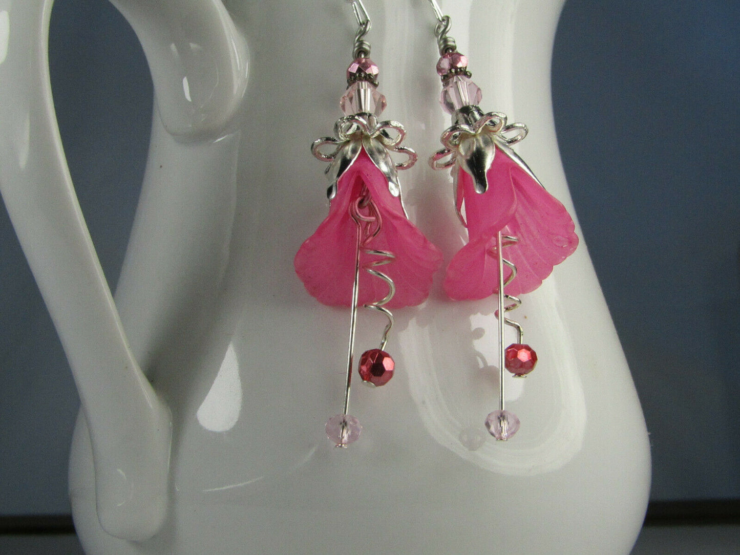 Flower Earrings Rose Pink Tulip Cala Lily Silver Dangle Earrings Usa Handmade - Bad Apple Designs Jewelry