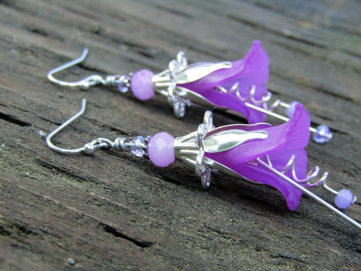 Flower Earrings Purple Tulip Cala Lily Silver Dangle Earrings Usa Handmade - Bad Apple Designs Jewelry