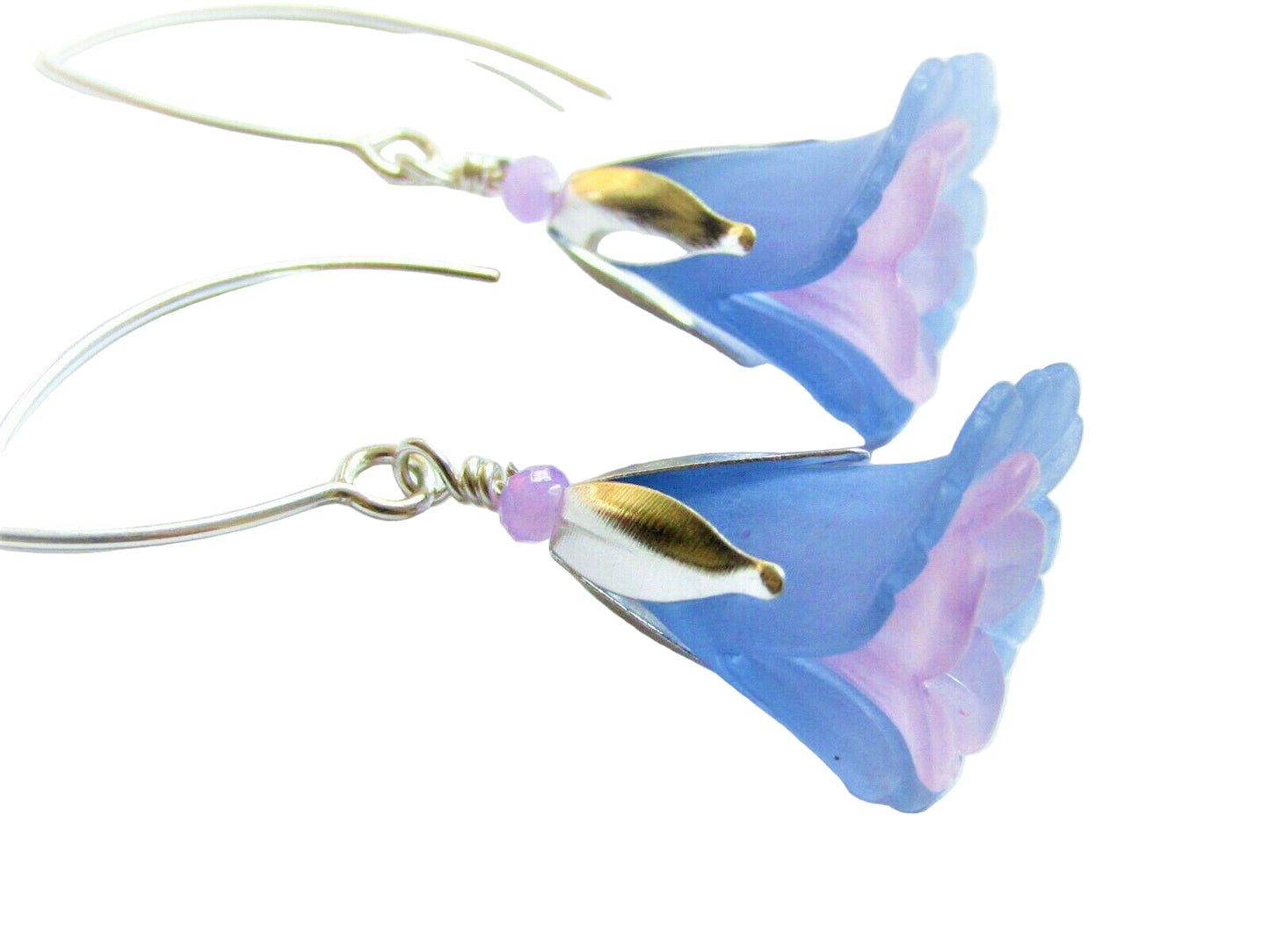 Flower Earrings Blue Purple Tulip Cala Lily Silver Dangle Earrings Usa Handmade2 - Bad Apple Designs Jewelry