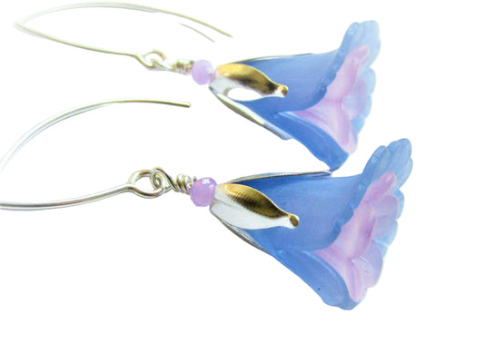 Flower Earrings Blue Purple Tulip Cala Lily Silver Dangle Earrings Usa Handmade2 - Bad Apple Designs Jewelry