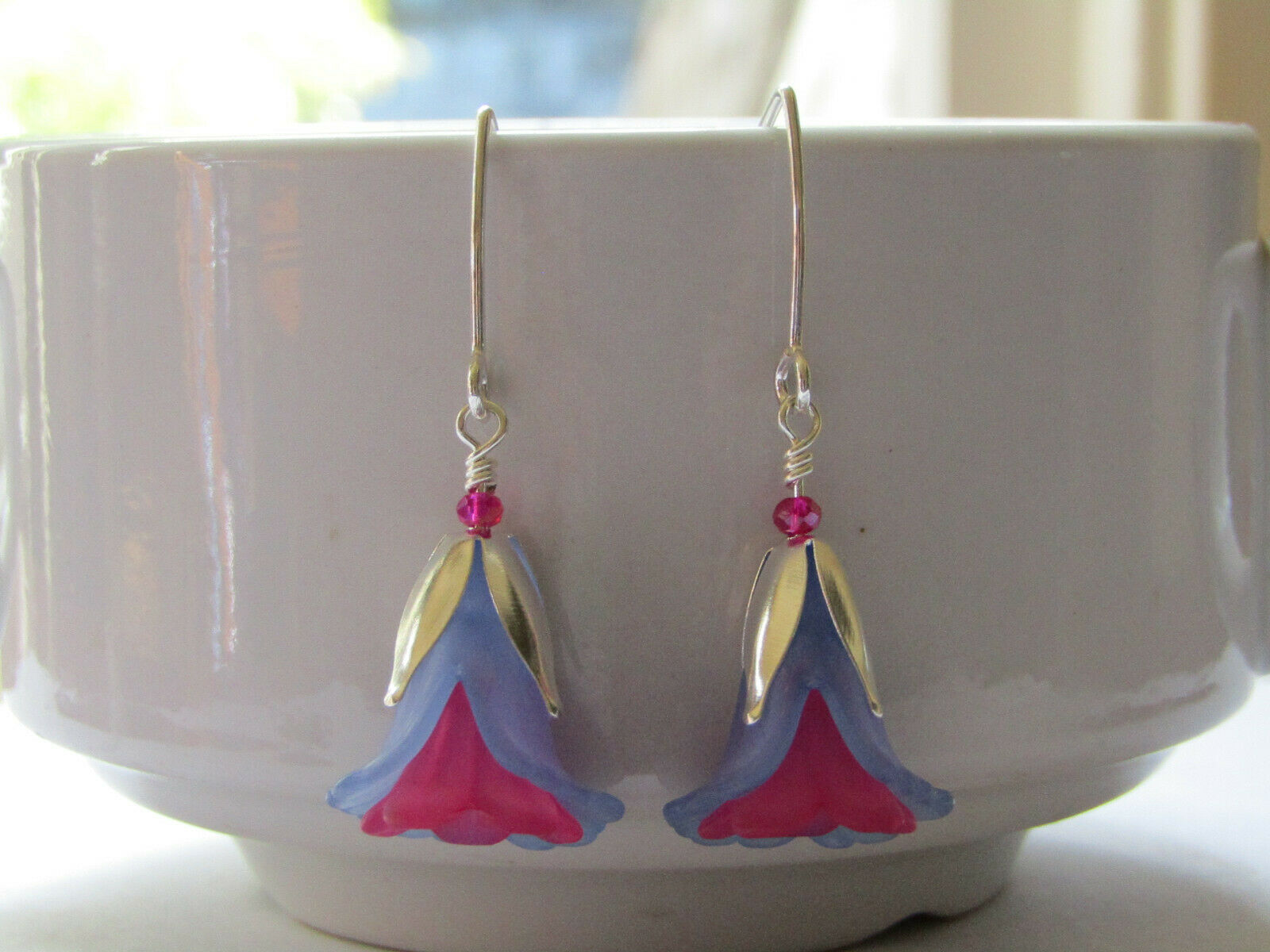 Flower Earrings Blue Pink Tulip Cala Lily Silver Dangle Earrings Usa Handmade2 - Bad Apple Designs Jewelry