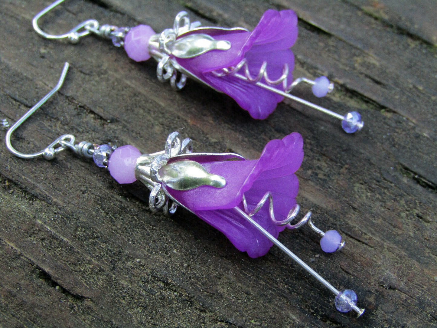 Flower Earrings Purple Tulip Cala Lily Silver Dangle Earrings Usa Handmade - Bad Apple Designs Jewelry