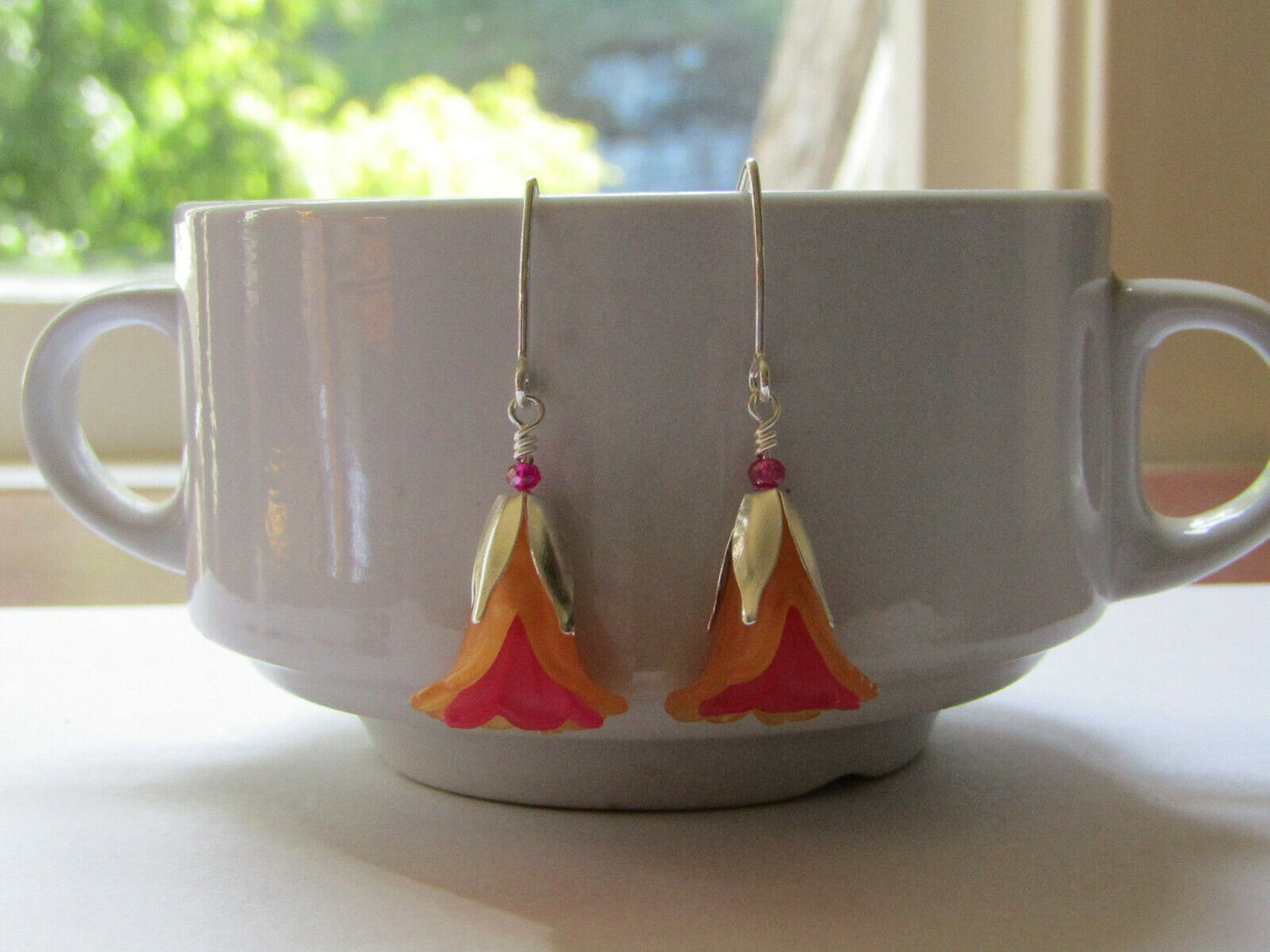 Flower Earrings Orange Pink Tulip Cala Lily Silver Dangle Earrings Usa Handmade2 - Bad Apple Designs Jewelry