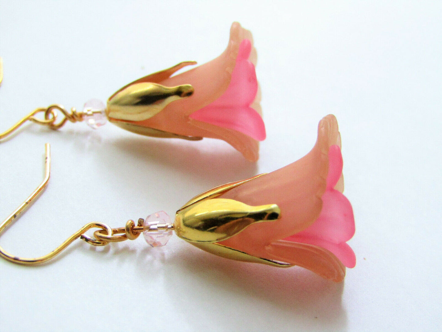 Flower Earrings Beige/Pink Tulip Cala Lily Gold Dangle Earrings Usa Handmade - Bad Apple Designs Jewelry