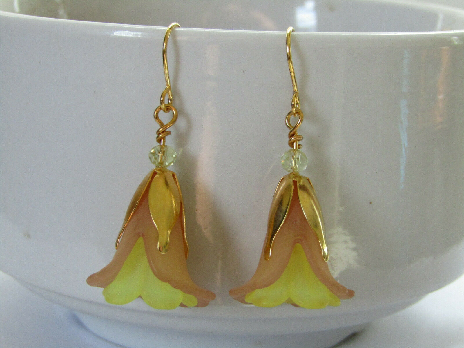 Flower Earrings Beige/Yellow Tulip Cala Lily Gold Dangle Earrings Usa Handmade - Bad Apple Designs Jewelry