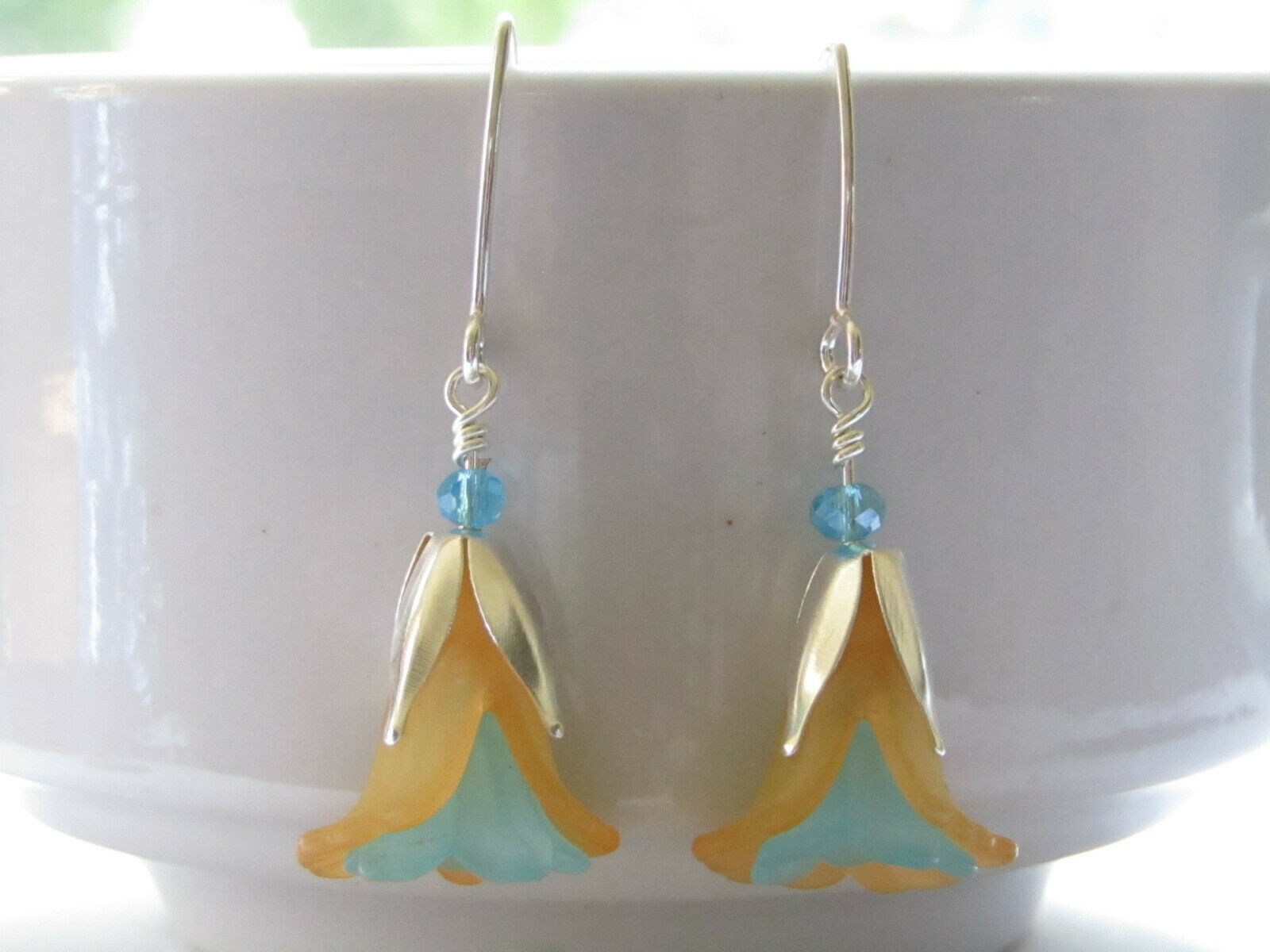 Flower Earrings Orange Blue Tulip Cala Lily Silver Dangle Earrings Usa Handmade - Bad Apple Designs Jewelry
