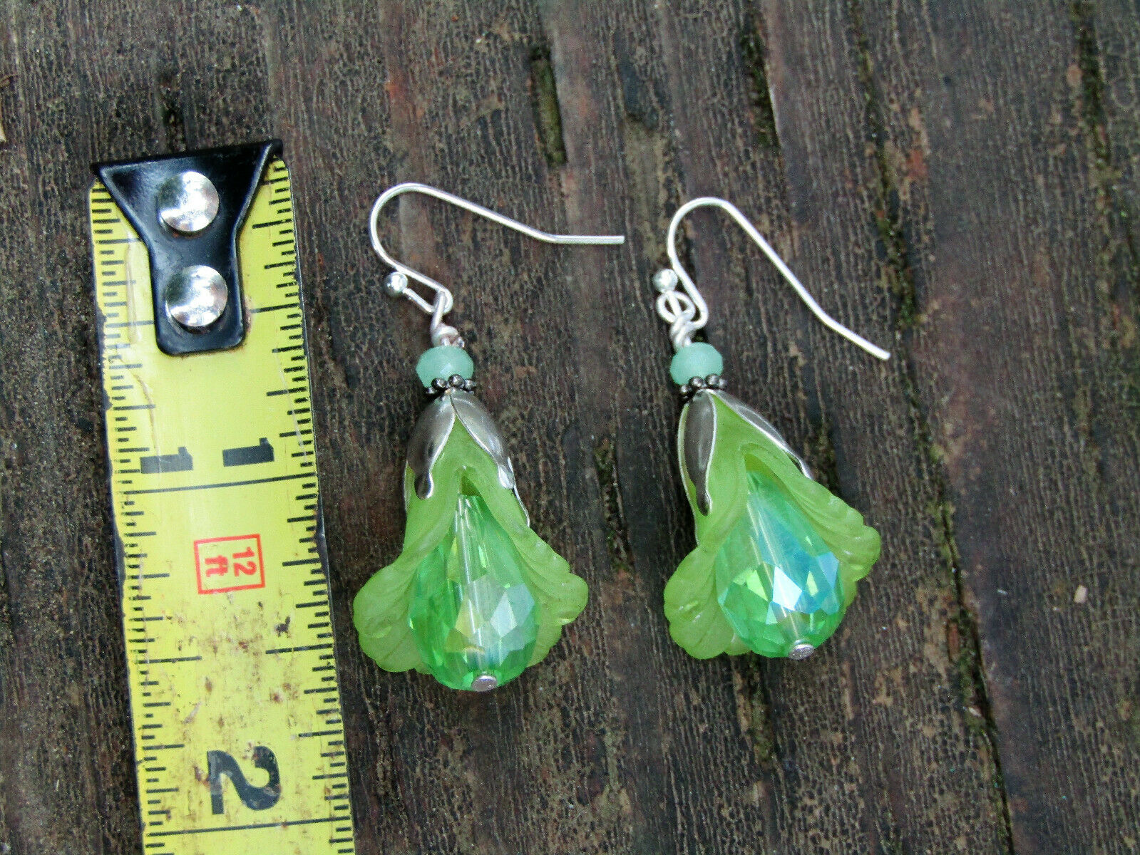 Flower Earrings Green Tulip Cala Lily Silver Dangle Earrings Sparkling Crystal - Bad Apple Designs Jewelry