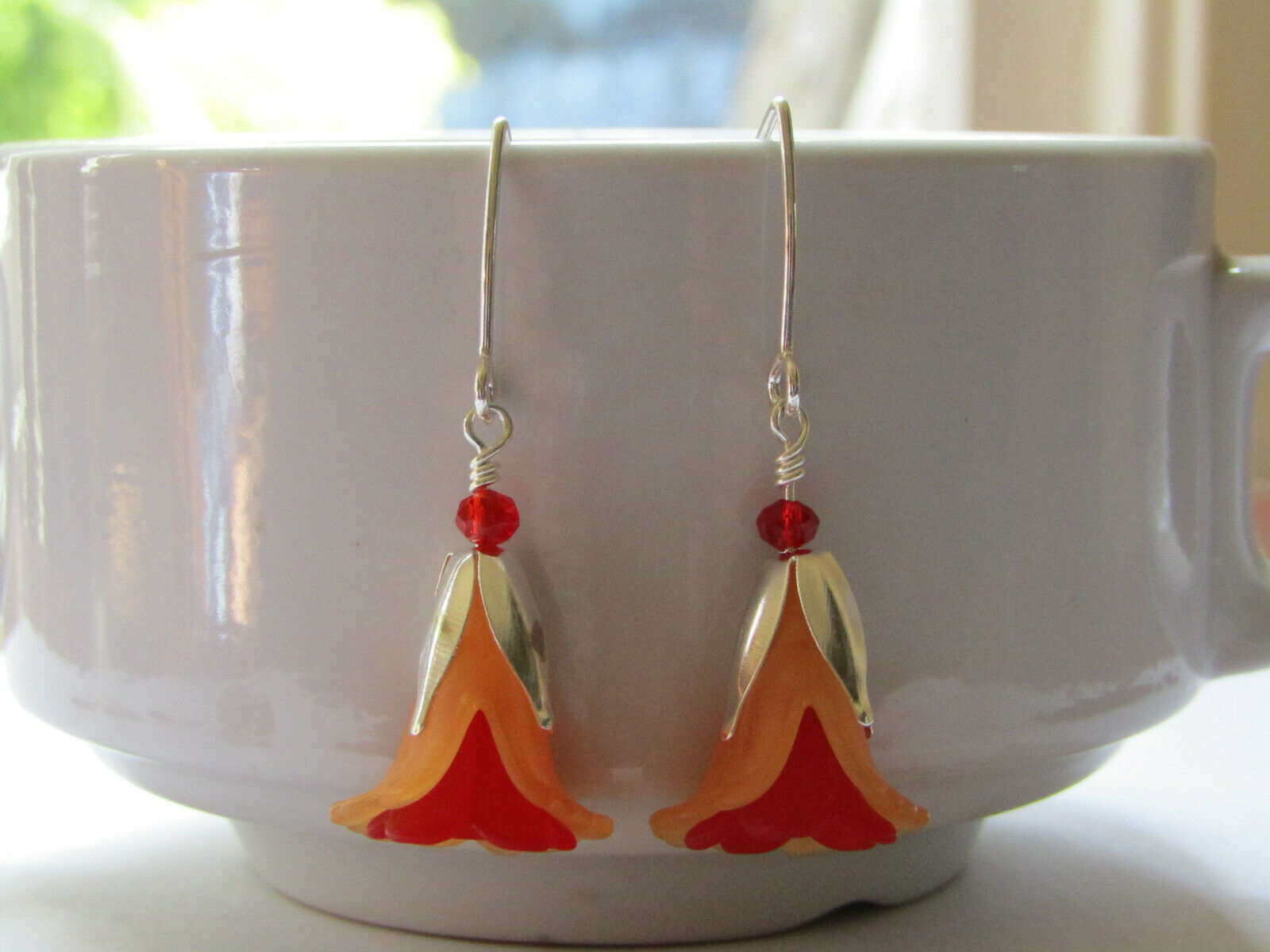 Flower Earrings Orange Red Tulip Cala Lily Silver Dangle Earrings Usa Handmade2 - Bad Apple Designs Jewelry