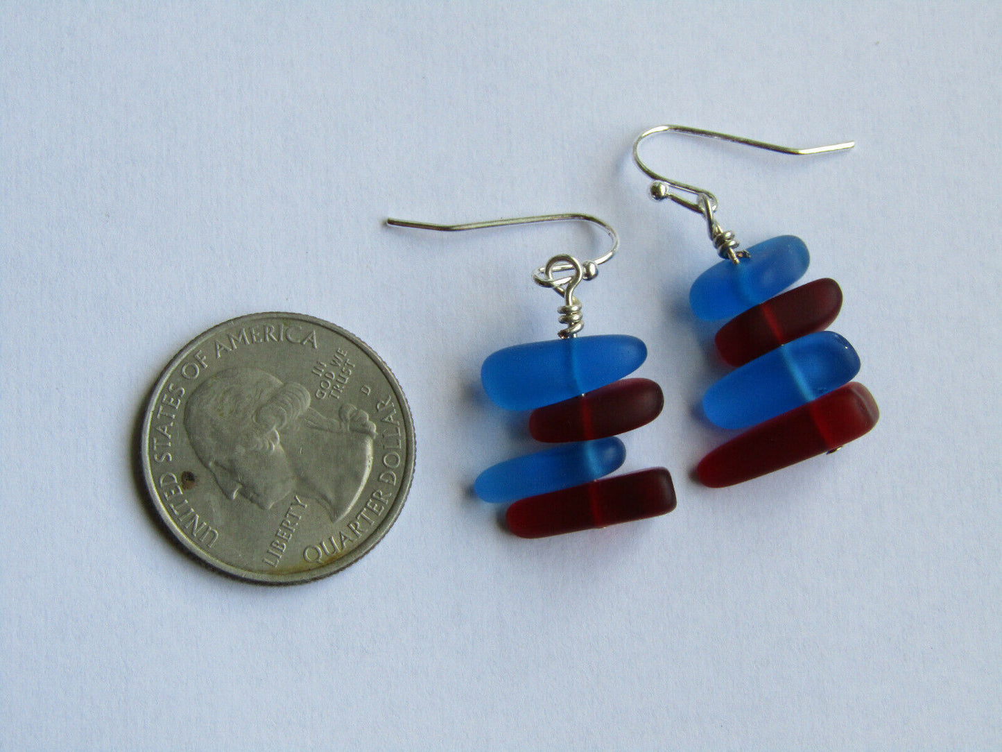 Blue & Red Sea Glass Earrings