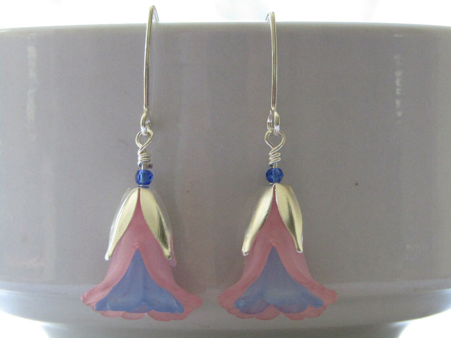 FLOWER EARRINGS Pink Blue Tulip Cala Lily Silver Dangle Earrings USA HANDMADE - Bad Apple Designs Jewelry