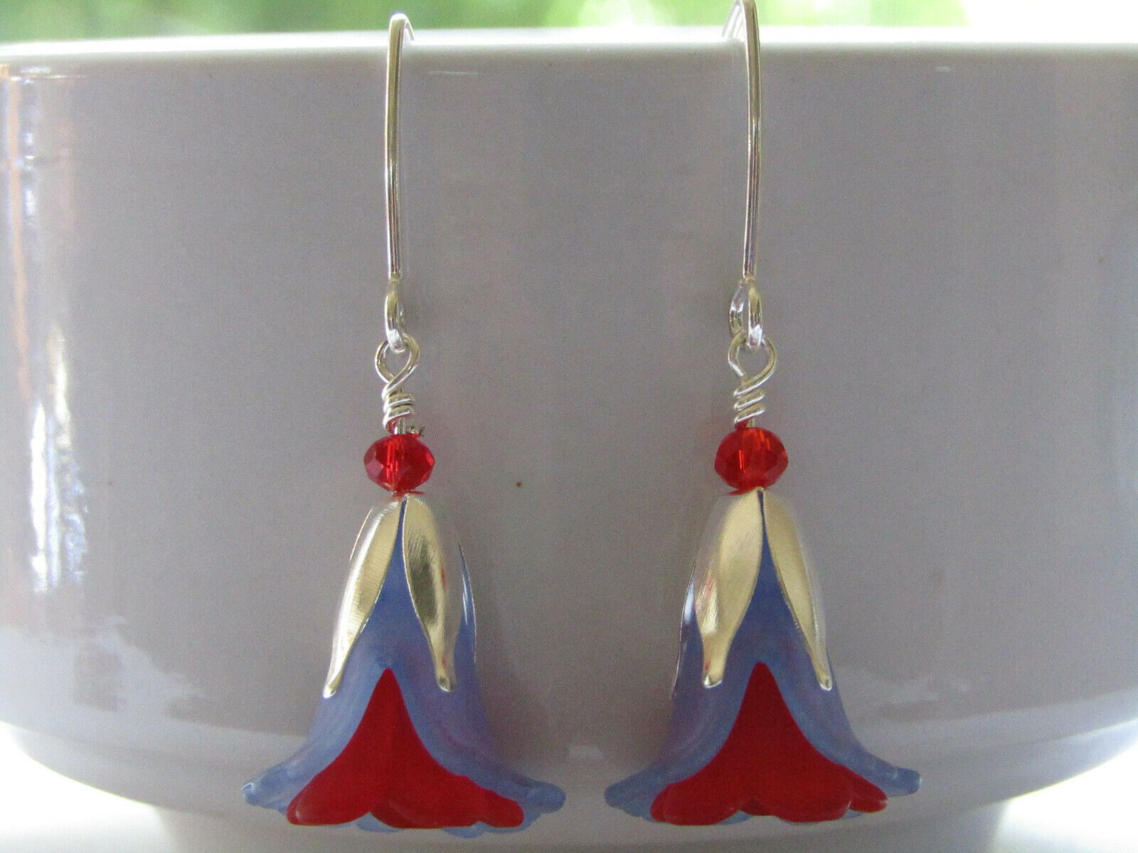 Flower Earrings Blue Red Tulip Cala Lily Silver Dangle Earrings Usa Handmade2 - Bad Apple Designs Jewelry