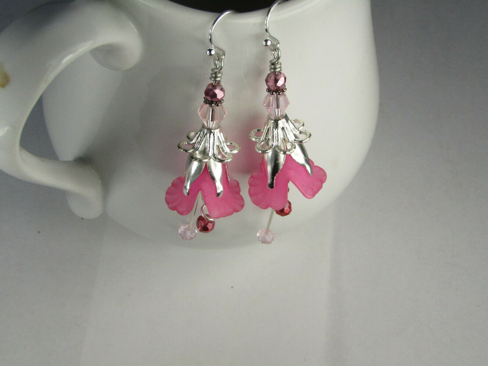 Flower Earrings Rose Pink Tulip Cala Lily Silver Dangle Earrings Usa Handmade - Bad Apple Designs Jewelry