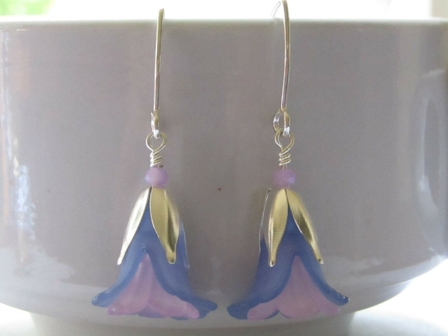Flower Earrings Blue Purple Tulip Cala Lily Silver Dangle Earrings Usa Handmade2 - Bad Apple Designs Jewelry