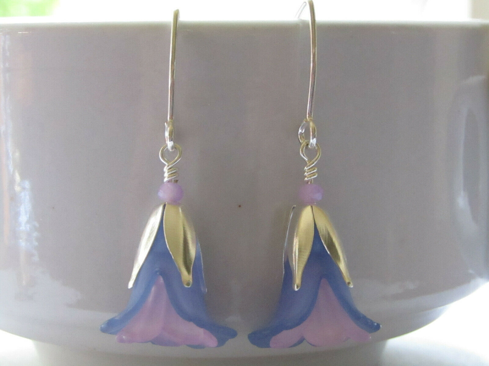 Flower Earrings Blue Purple Tulip Cala Lily Silver Dangle Earrings Usa Handmade2 - Bad Apple Designs Jewelry