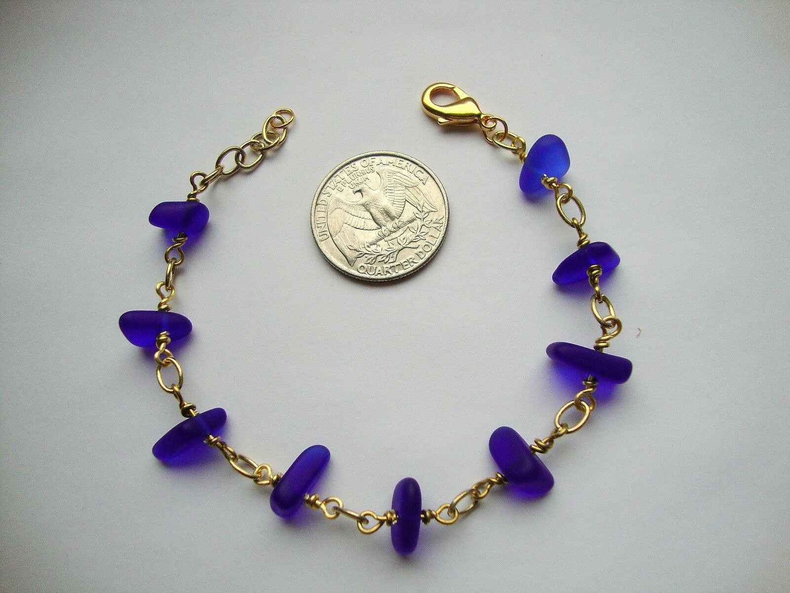 Cobalt Blue Sea Glass Gold Chain Link Bracelet - Bad Apple Designs Jewelry