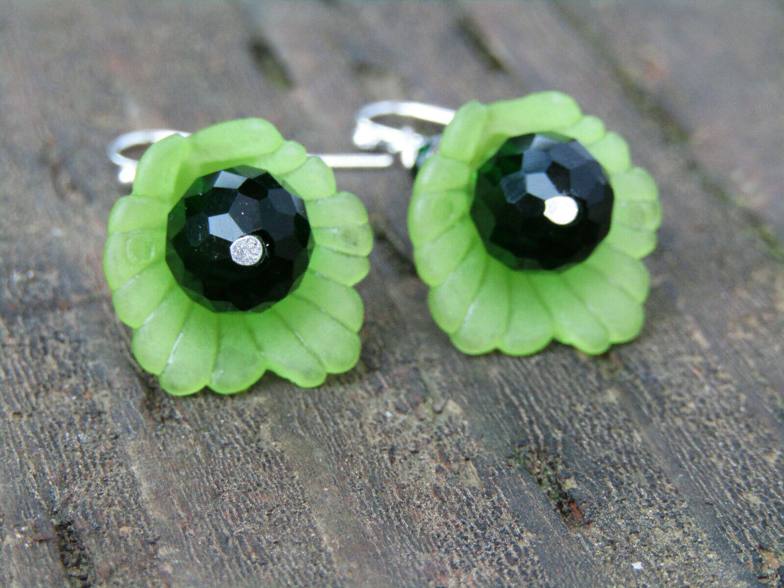 Flower Earrings Green Tulip Cala Lily Silver Dangle Earrings Sparkling Crystal - Bad Apple Designs Jewelry
