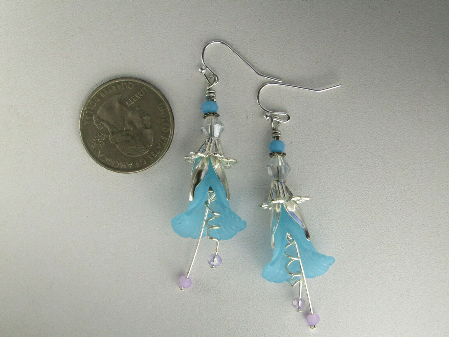 Flower Earrings Blue Tulip Cala Lily Silver Dangle Earrings Usa Handmade - Bad Apple Designs Jewelry