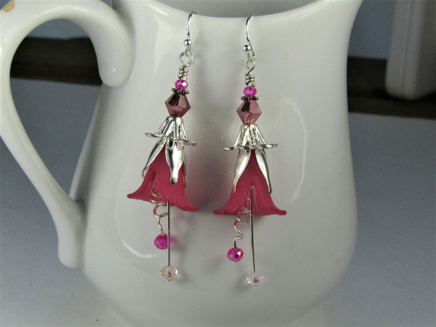 Flower Earrings Pink Tulip Cala Lily Silver Dangle Earrings Usa Handmade - Bad Apple Designs Jewelry
