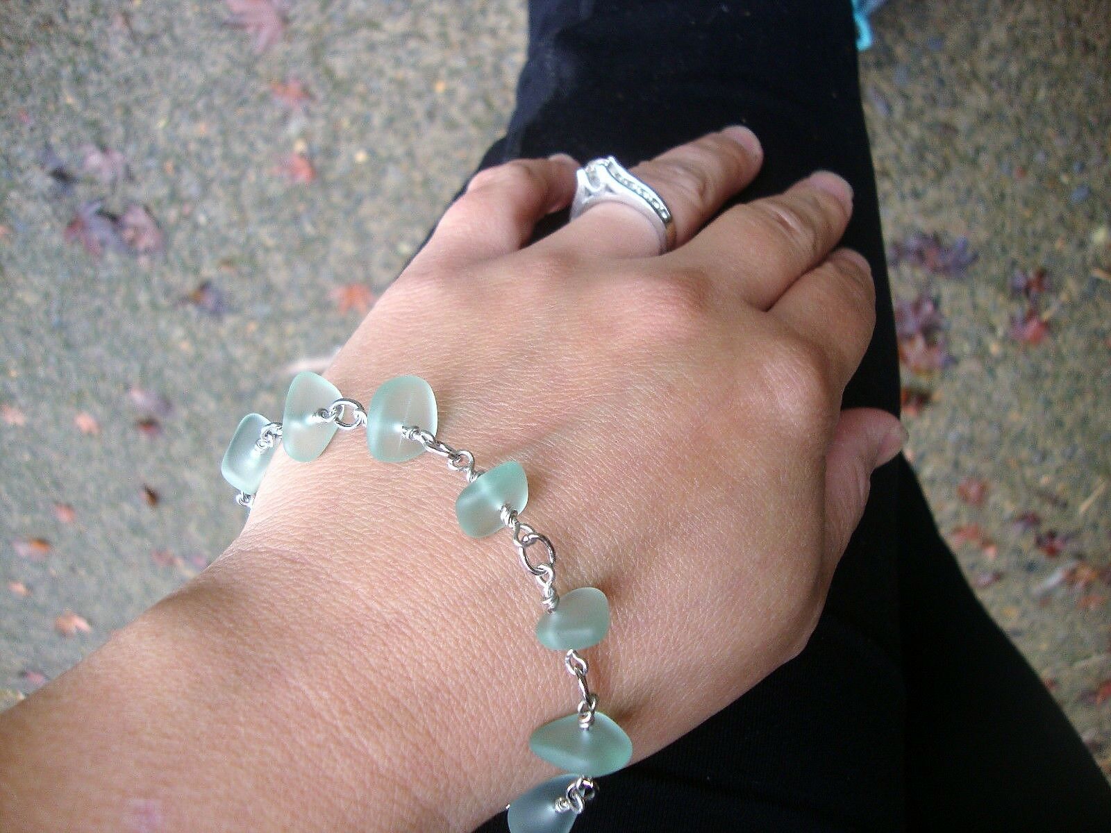 Sea Glass Silver Link Chain Bracelet