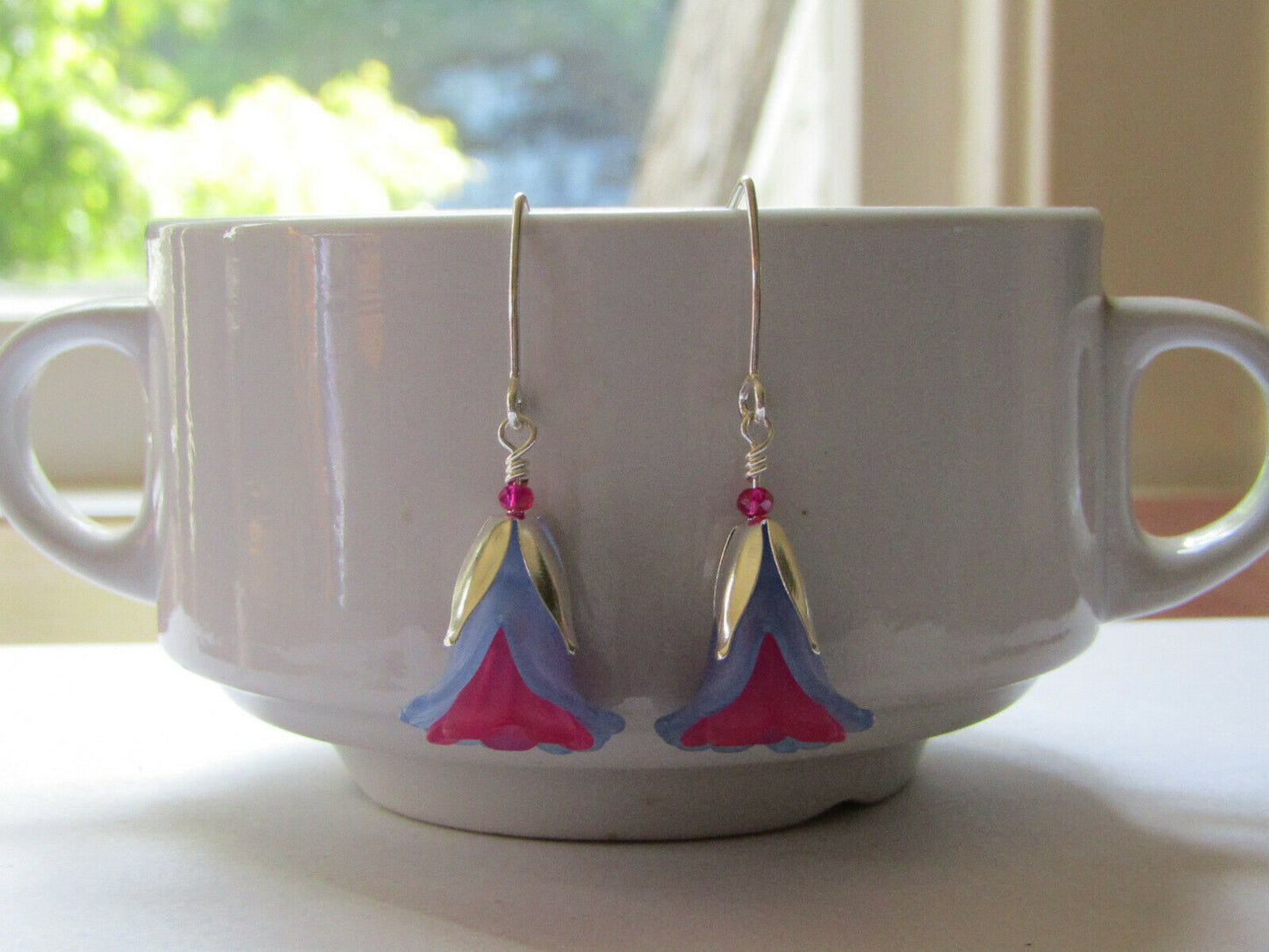 Flower Earrings Blue Pink Tulip Cala Lily Silver Dangle Earrings Usa Handmade2 - Bad Apple Designs Jewelry