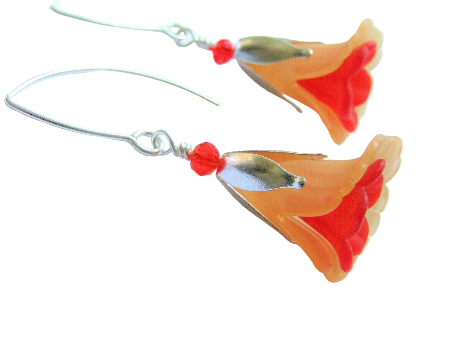 Flower Earrings Orange Red Tulip Cala Lily Silver Dangle Earrings Usa Handmade2 - Bad Apple Designs Jewelry