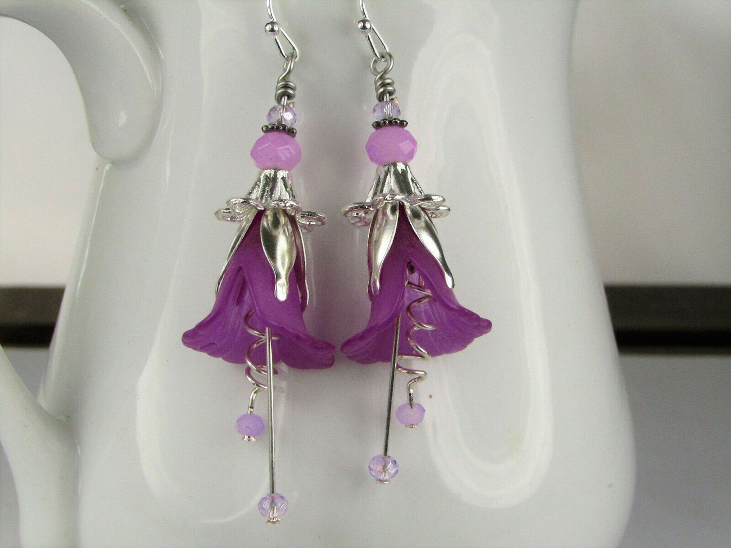 Flower Earrings Purple Tulip Cala Lily Silver Dangle Earrings Usa Handmade - Bad Apple Designs Jewelry