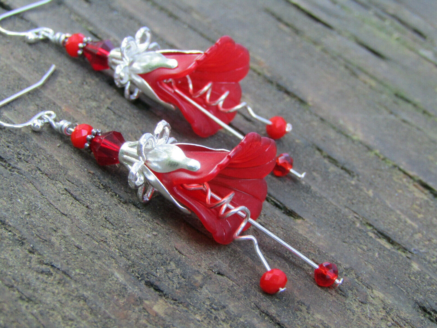 Flower Earrings Red Tulip Cala Lily Silver Dangle Earrings Usa Handmade - Bad Apple Designs Jewelry