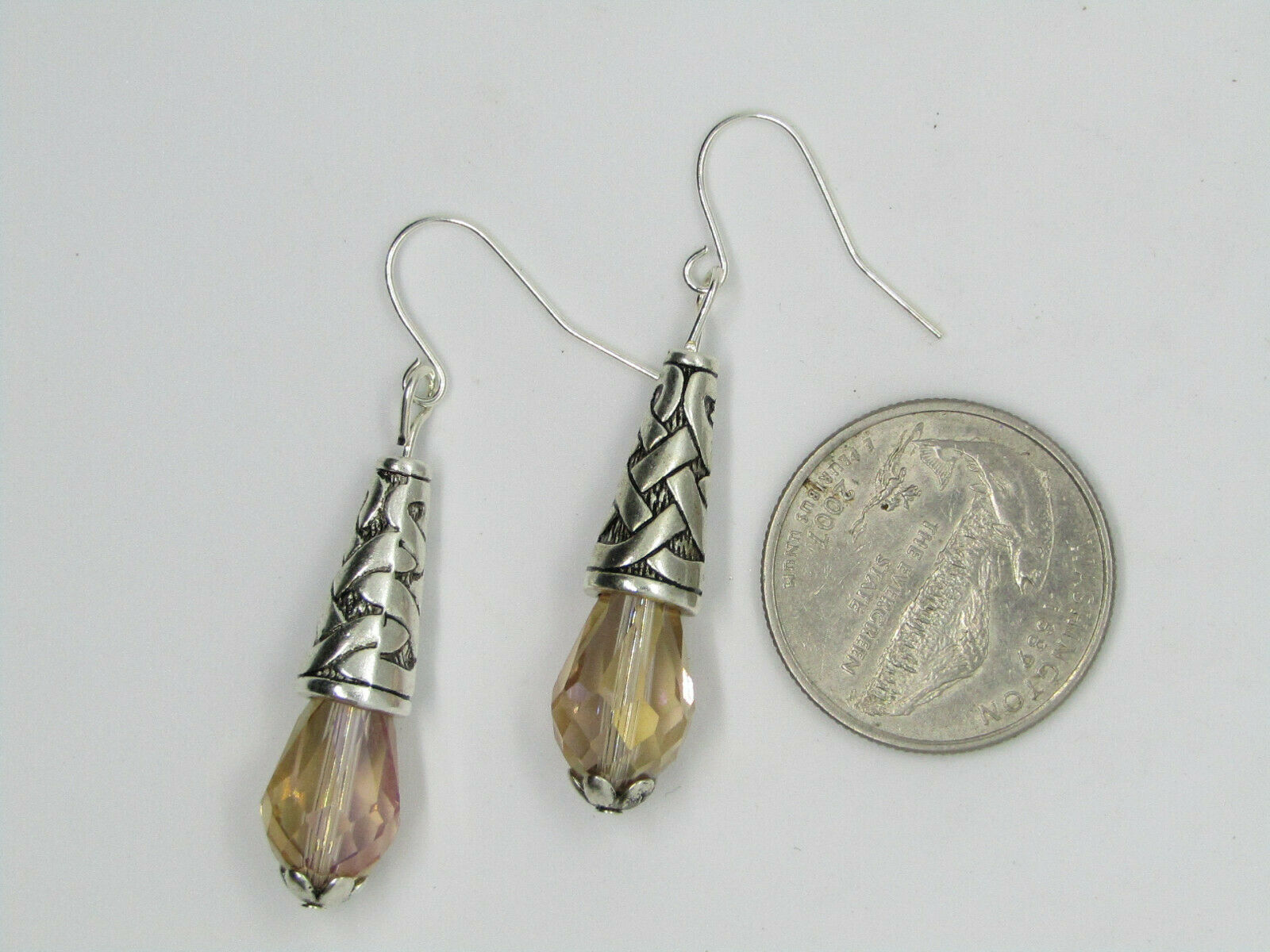 Beige Ab Teardrop Crystal Earrings