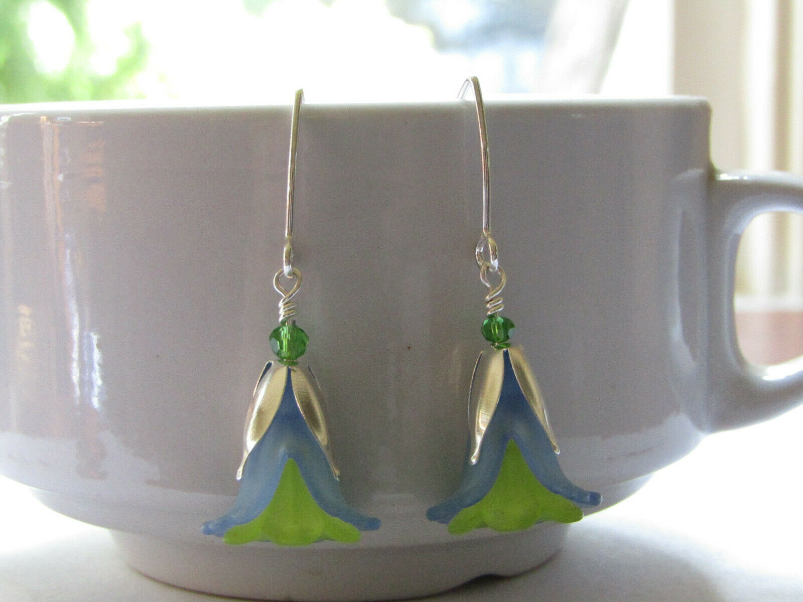 FLOWER EARRINGS Blue Green Tulip Cala Lily Silver Dangle Earrings USA HANDMADE2 - Bad Apple Designs Jewelry