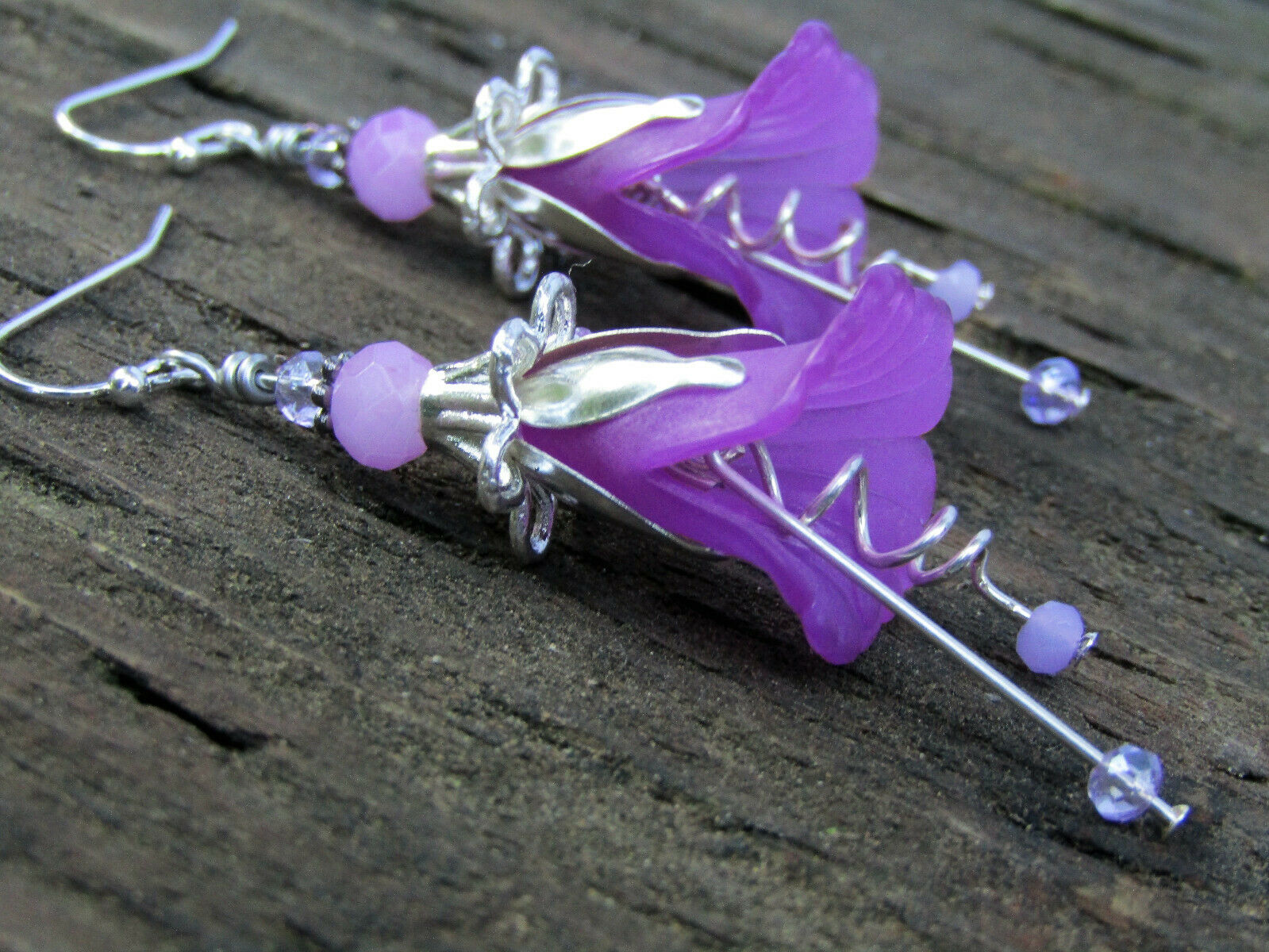 Flower Earrings Purple Tulip Cala Lily Silver Dangle Earrings Usa Handmade - Bad Apple Designs Jewelry