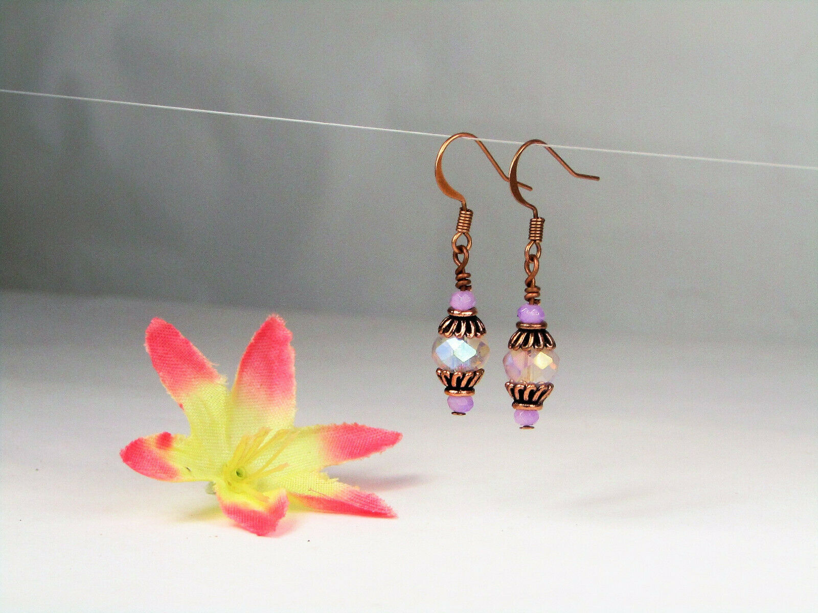 Faceted Tanzanite Purple Crystal Antique Copper Dangle Earrings USA HANDMADE - Bad Apple Designs Jewelry