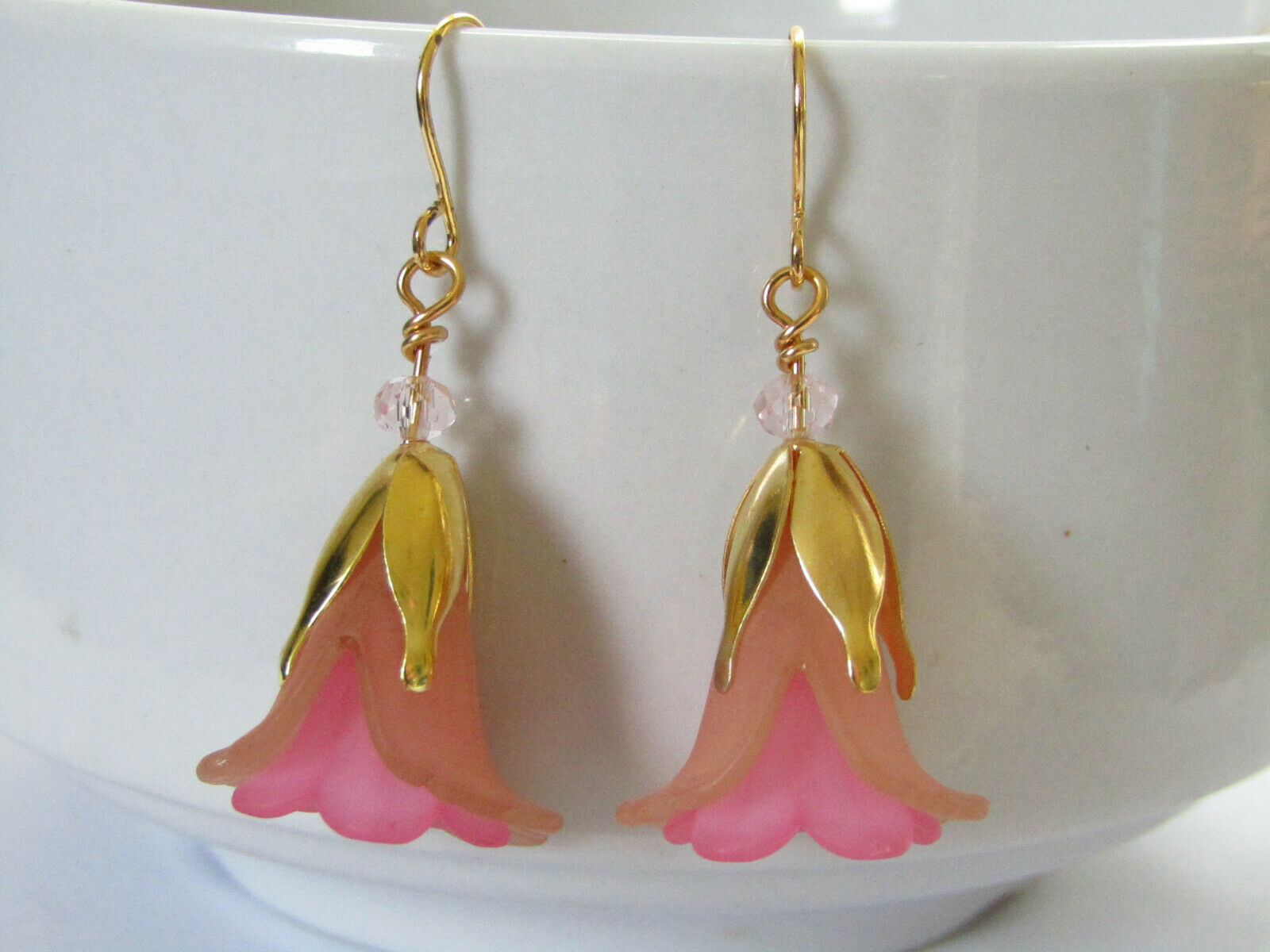 Flower Earrings Beige/Pink Tulip Cala Lily Gold Dangle Earrings Usa Handmade - Bad Apple Designs Jewelry
