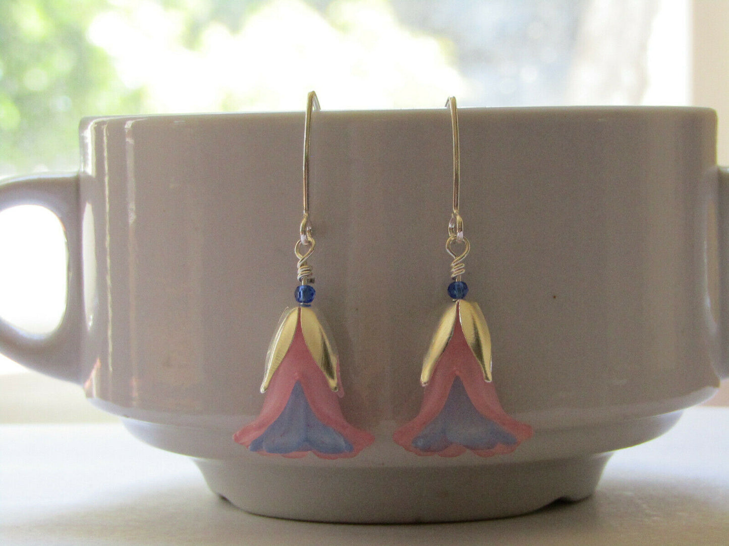 FLOWER EARRINGS Pink Blue Tulip Cala Lily Silver Dangle Earrings USA HANDMADE - Bad Apple Designs Jewelry