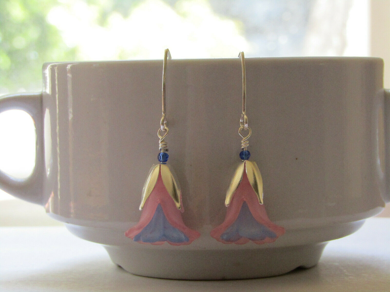 FLOWER EARRINGS Pink Blue Tulip Cala Lily Silver Dangle Earrings USA HANDMADE - Bad Apple Designs Jewelry