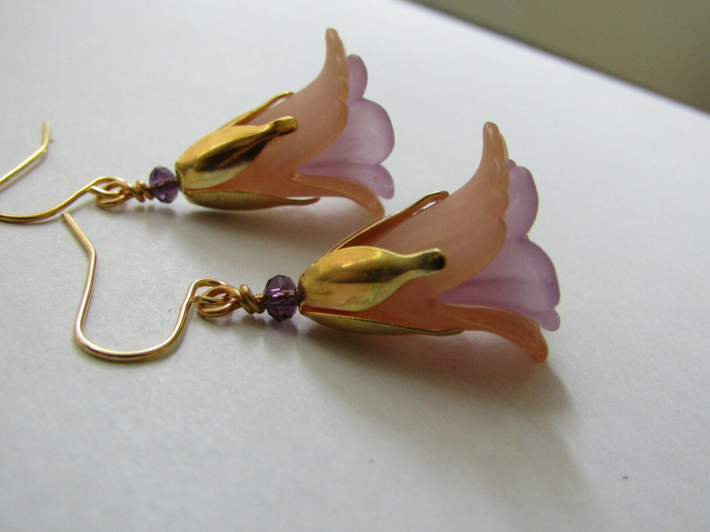 Flower Earrings Beige/Purple Tulip Cala Lily Gold Dangle Earrings Usa Handmade - Bad Apple Designs Jewelry