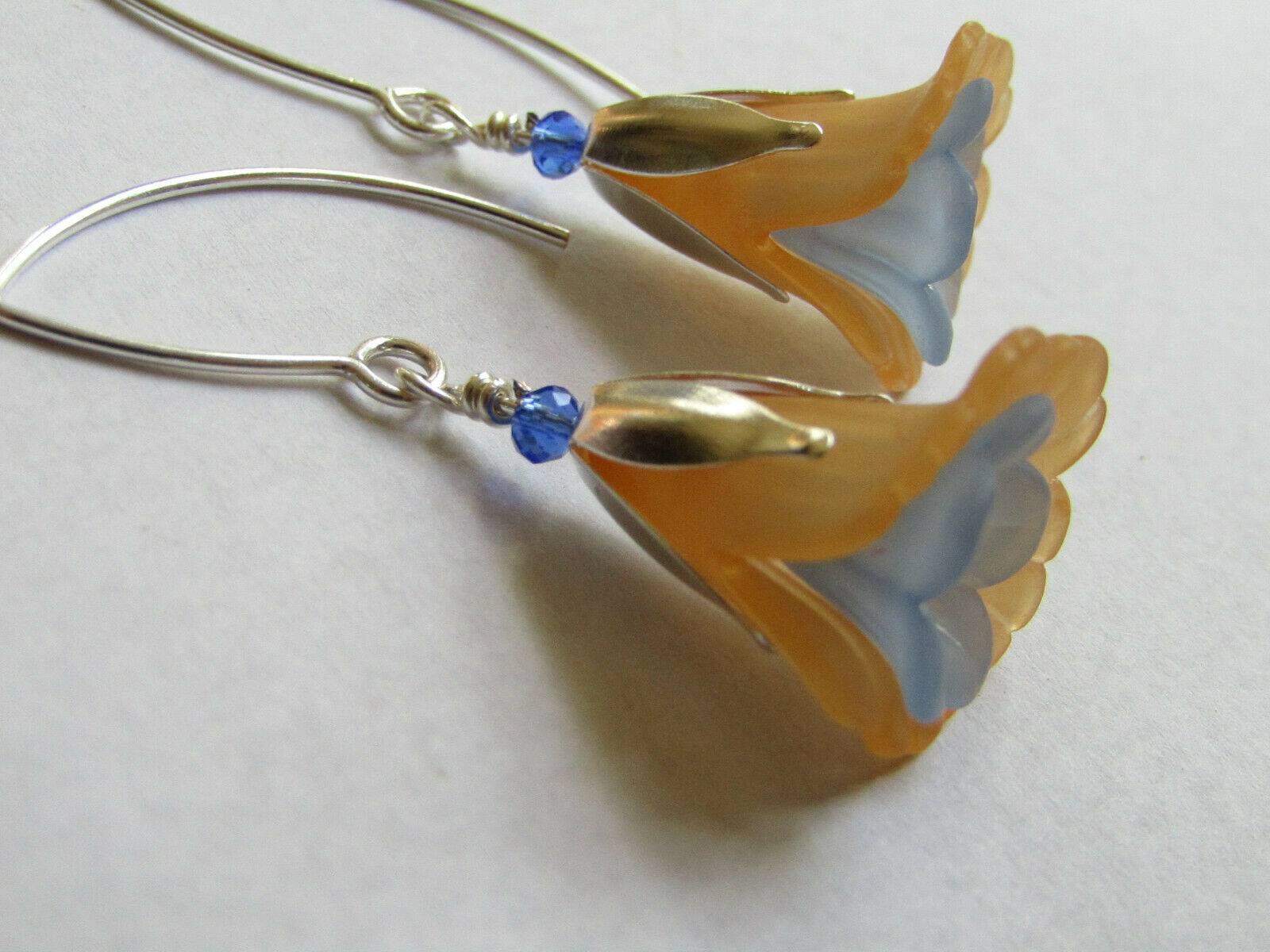 Flower Earrings Orange Blue Tulip Cala Lily Silver Dangle Earrings Usa Handmade2 - Bad Apple Designs Jewelry