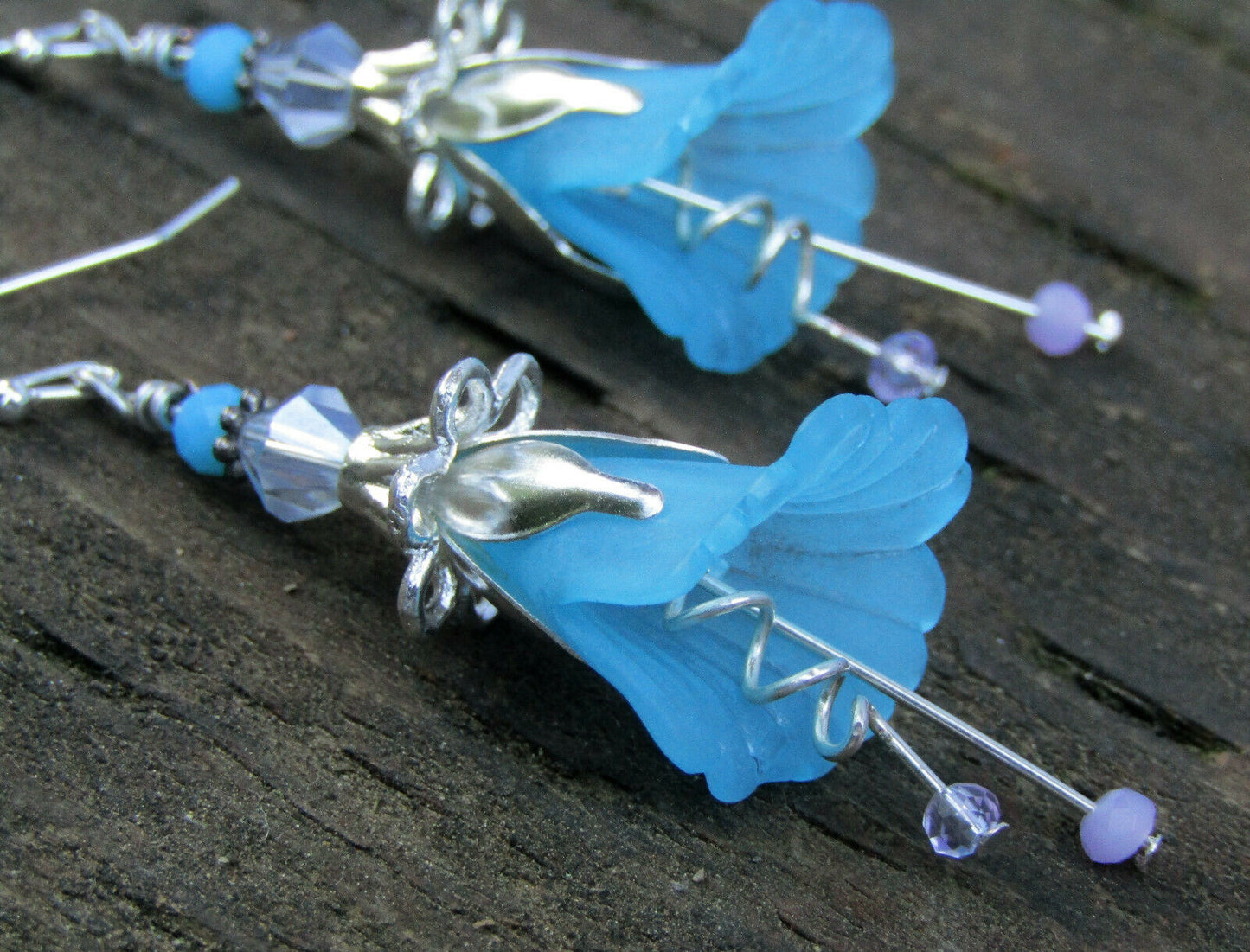 Flower Earrings Blue Tulip Cala Lily Silver Dangle Earrings Usa Handmade - Bad Apple Designs Jewelry