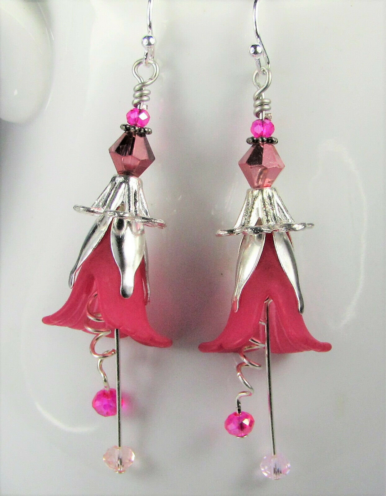 Flower Earrings Pink Tulip Cala Lily Silver Dangle Earrings Usa Handmade - Bad Apple Designs Jewelry